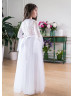 Bell Sleeves White Lace Tulle Flower Girl Dress